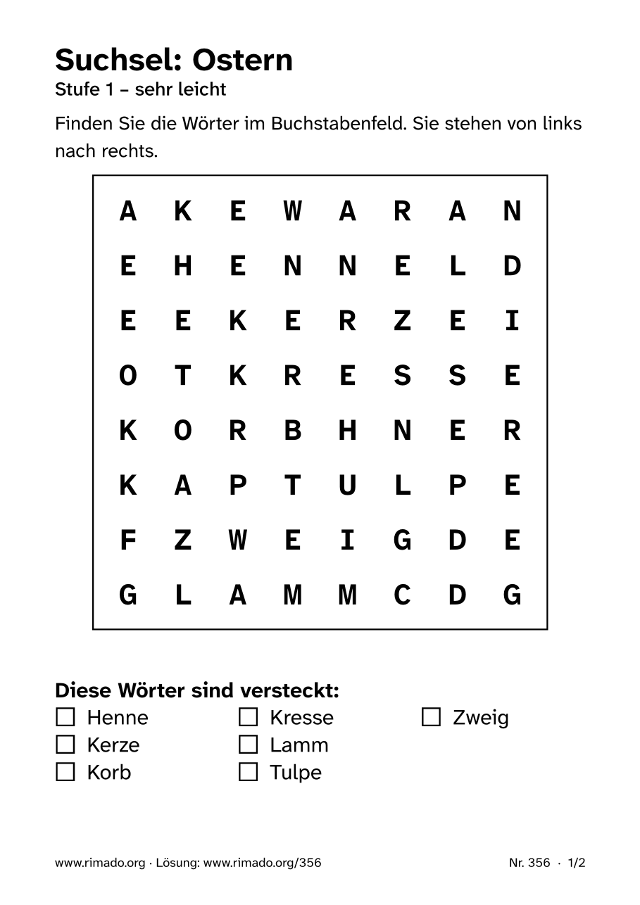 Vorschau der Druckseite: Suchsel „Ostern“, Nr. 356