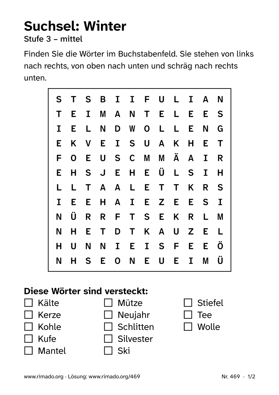 Vorschau der Druckseite: Suchsel „Winter“, Nr. 469