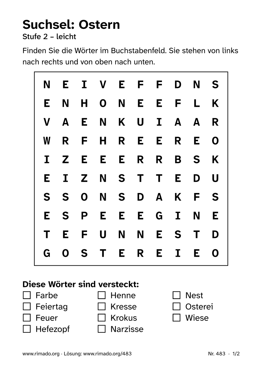 Vorschau der Druckseite: Suchsel „Ostern“, Nr. 483