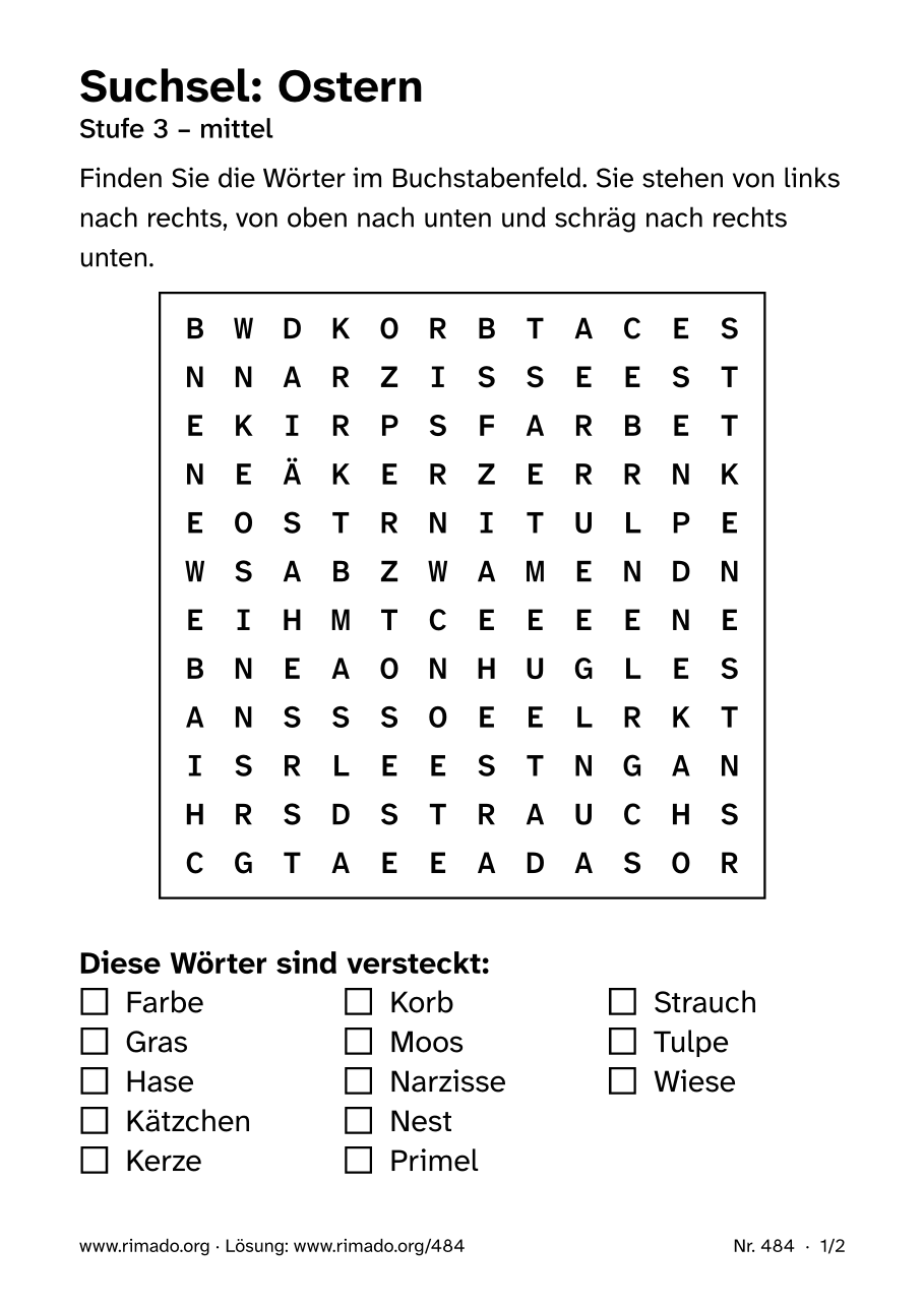 Vorschau der Druckseite: Suchsel „Ostern“, Nr. 484