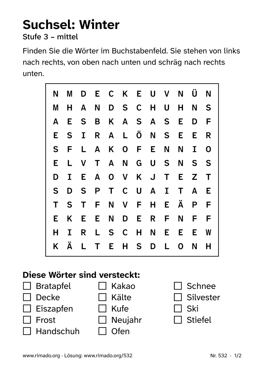 Vorschau der Druckseite: Suchsel „Winter“, Nr. 532