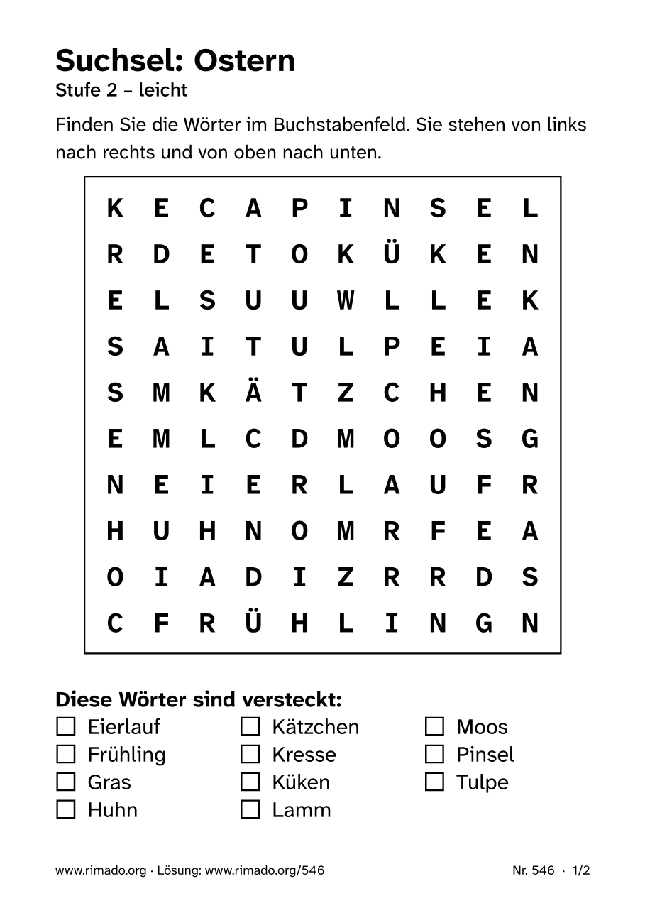 Vorschau der Druckseite: Suchsel „Ostern“, Nr. 546