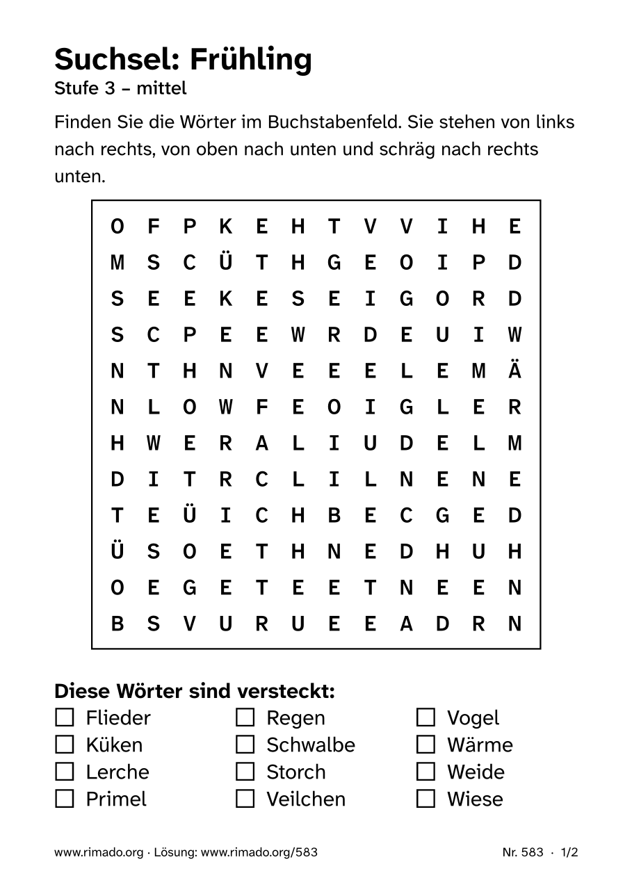 Vorschau der Druckseite: Suchsel „Frühling“, Nr. 583
