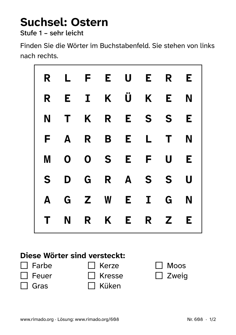 Vorschau der Druckseite: Suchsel „Ostern“, Nr. 608