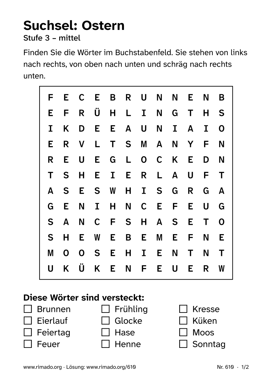 Vorschau der Druckseite: Suchsel „Ostern“, Nr. 610