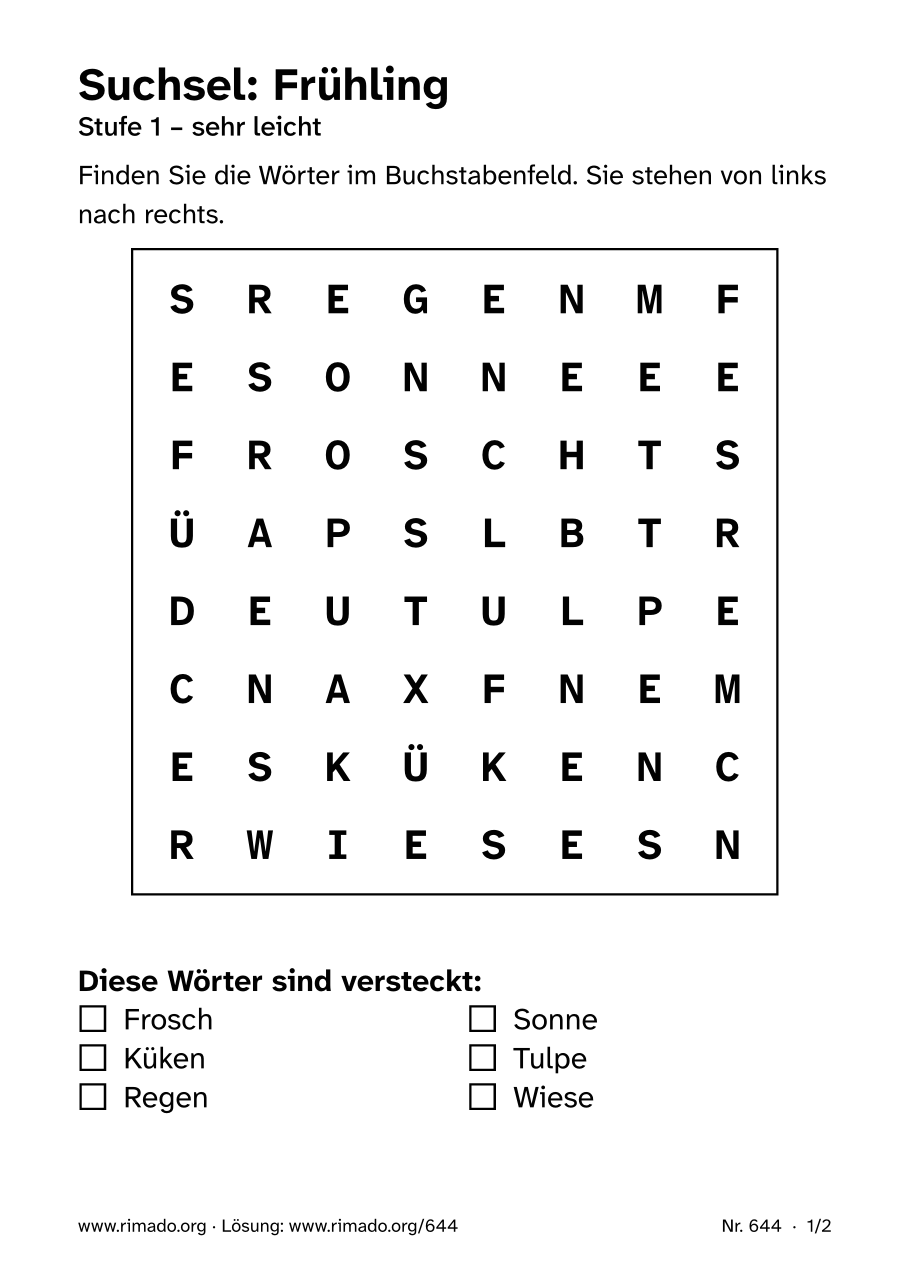Vorschau der Druckseite: Suchsel „Frühling“, Nr. 644