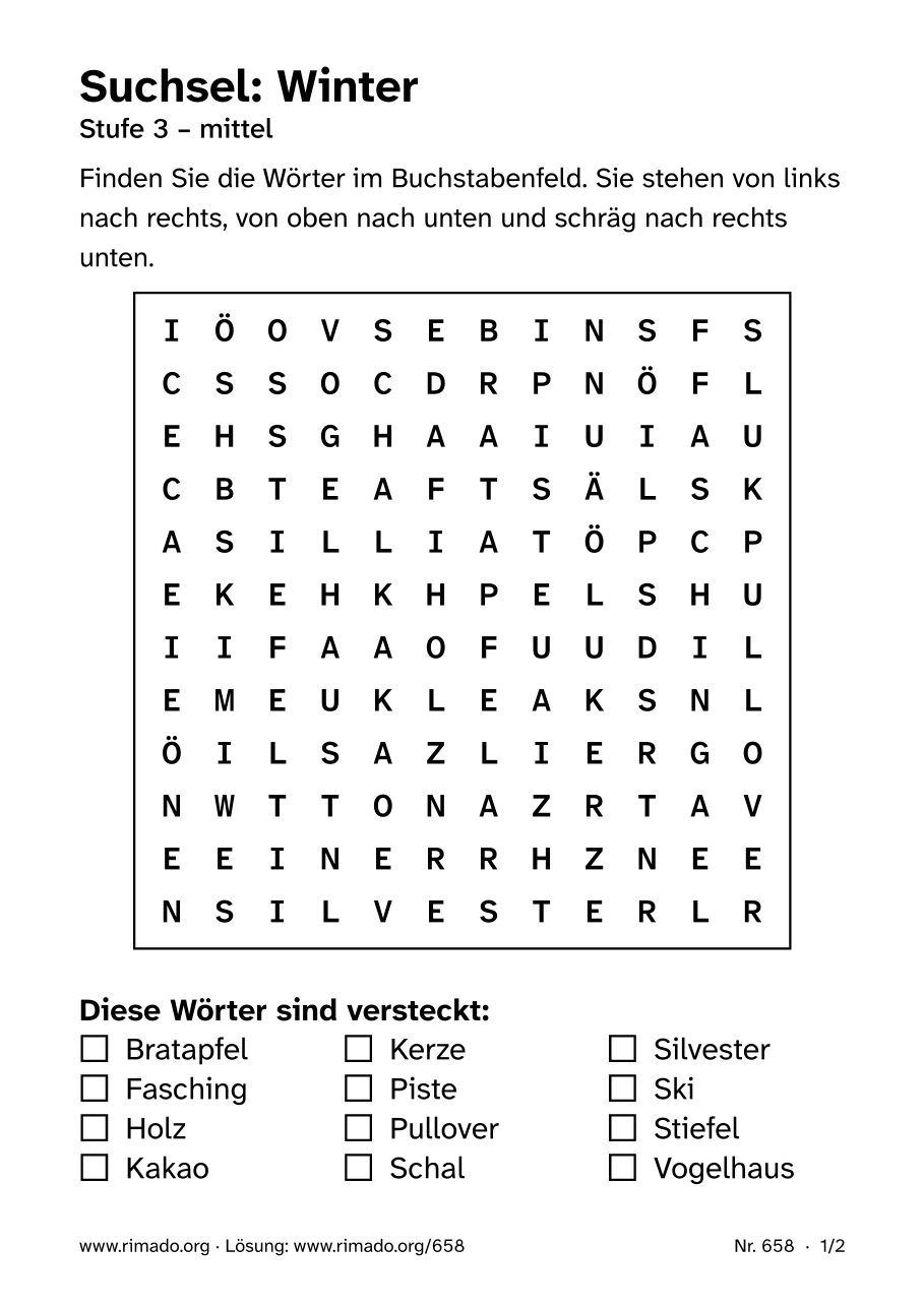 Vorschau der Druckseite: Suchsel „Winter“, Nr. 658