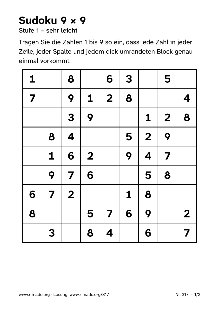 Vorschau der Druckseite: Sudoku 9 × 9, Nr. 317