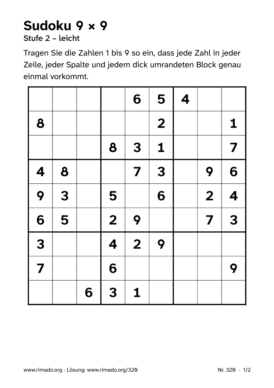 Vorschau der Druckseite: Sudoku 9 × 9, Nr. 320