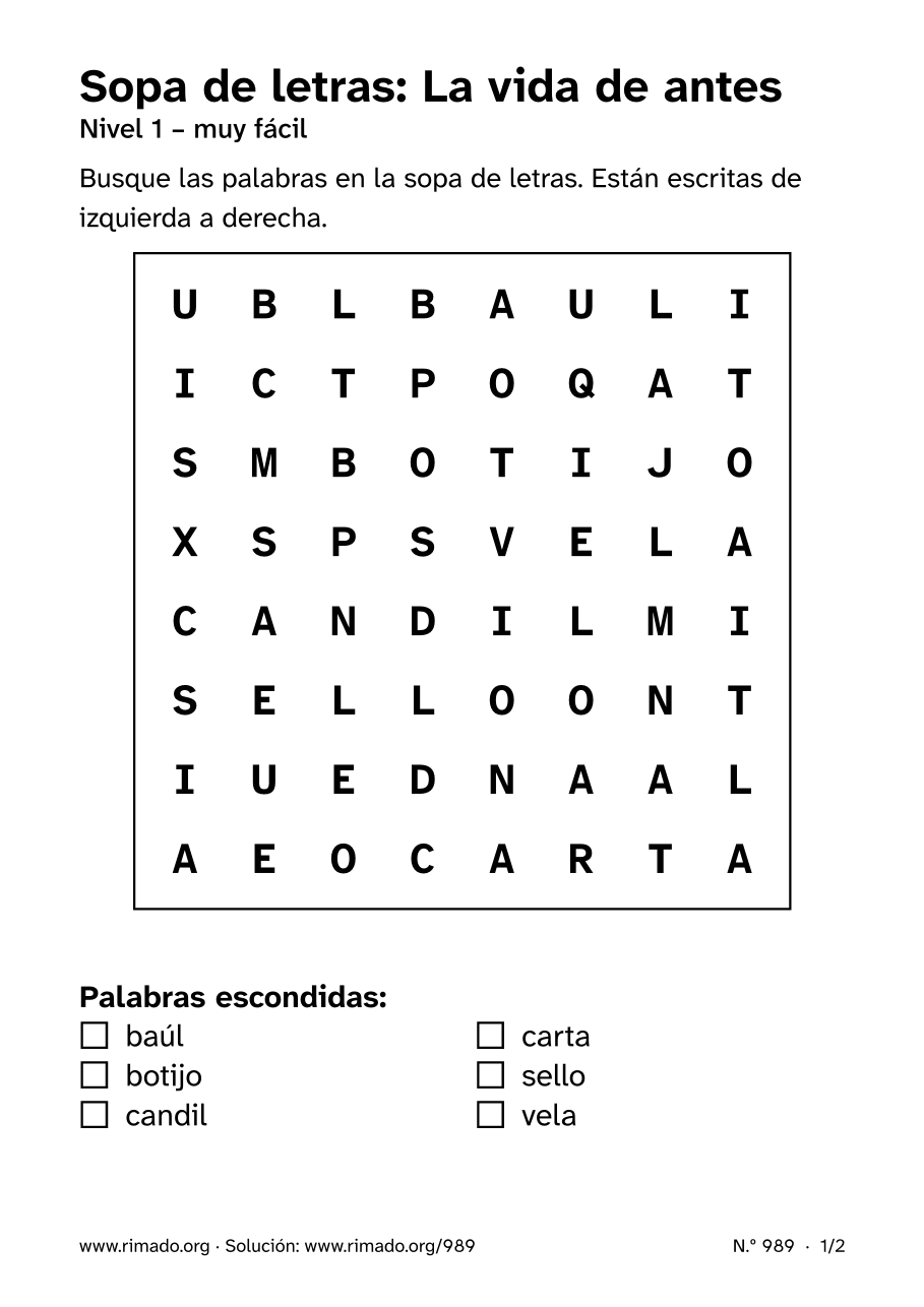 Vista previa de la hoja impresa: Sopa de letras «La vida de antes», n.º 989