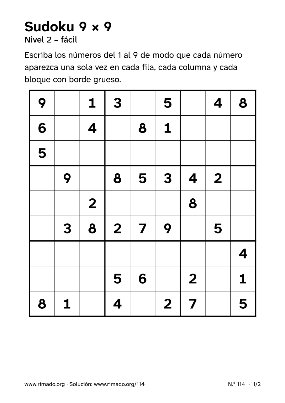 Vista previa de la hoja impresa: Sudoku 9 × 9, n.º 114