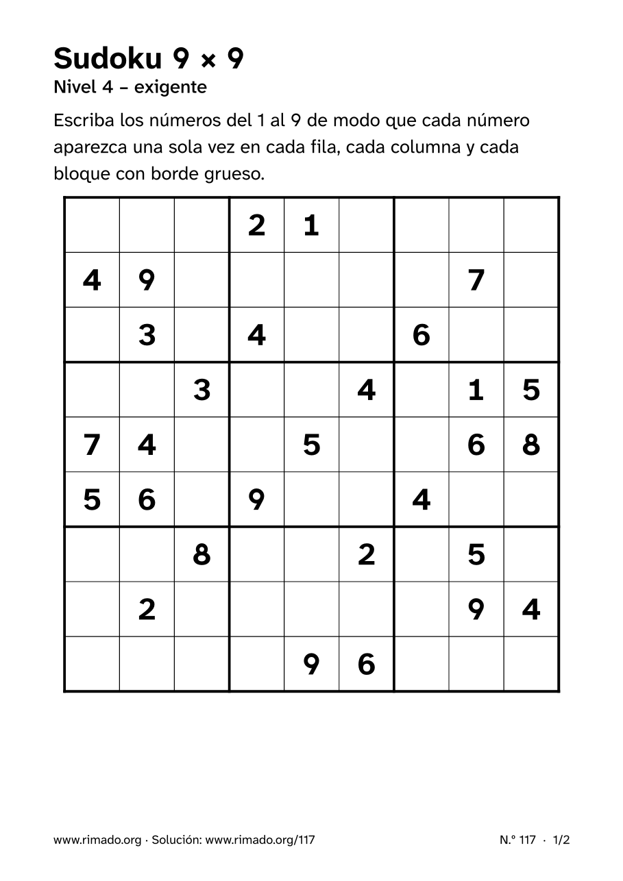 Vista previa de la hoja impresa: Sudoku 9 × 9, n.º 117