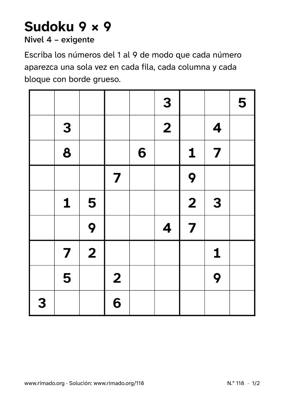 Vista previa de la hoja impresa: Sudoku 9 × 9, n.º 118