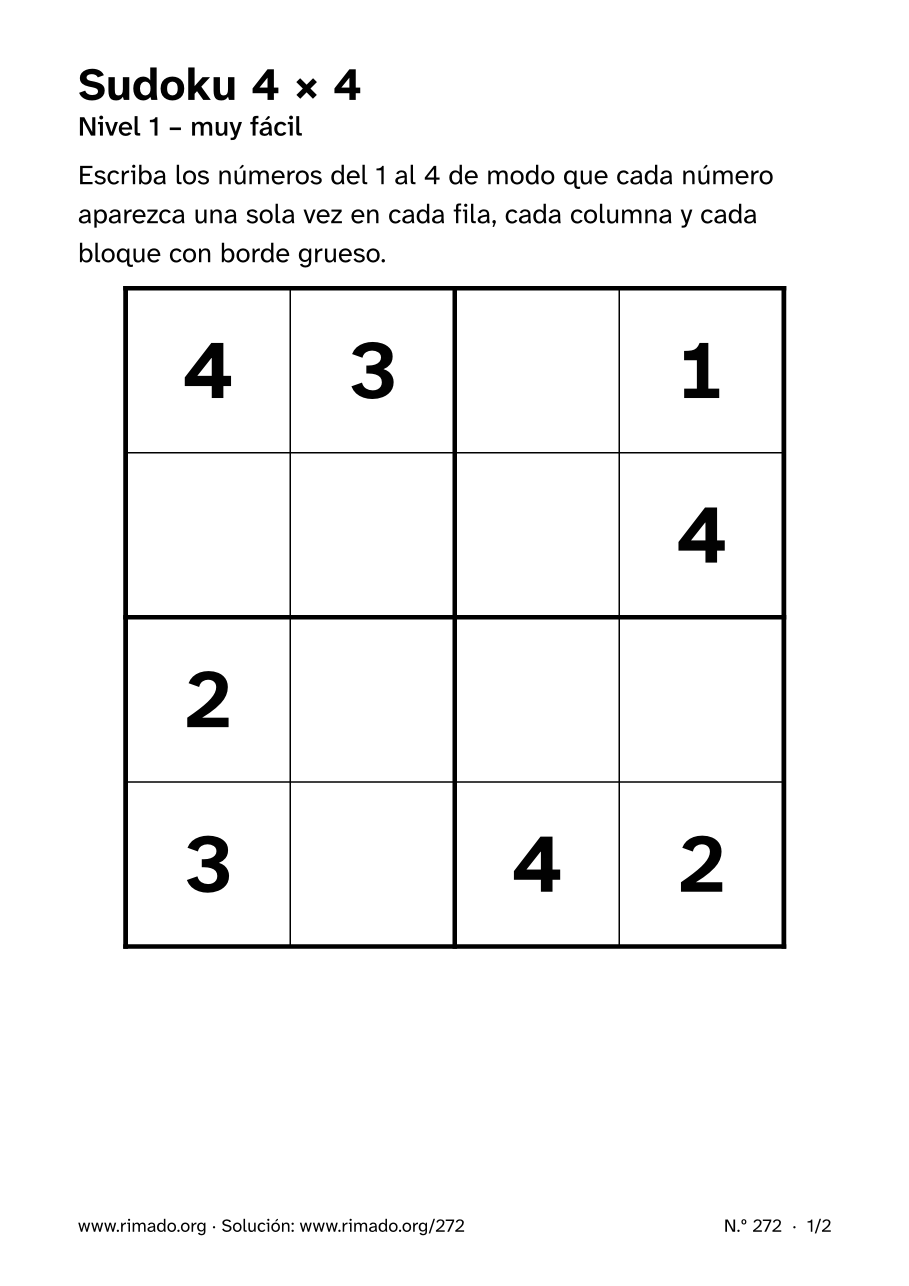 Vista previa de la hoja impresa: Sudoku 4 × 4, n.º 272