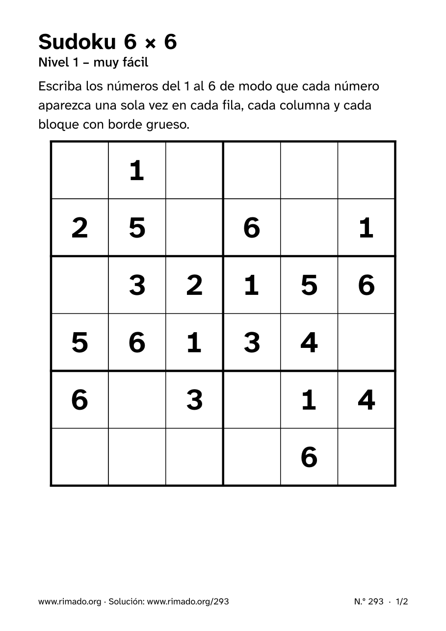 Vista previa de la hoja impresa: Sudoku 6 × 6, n.º 293