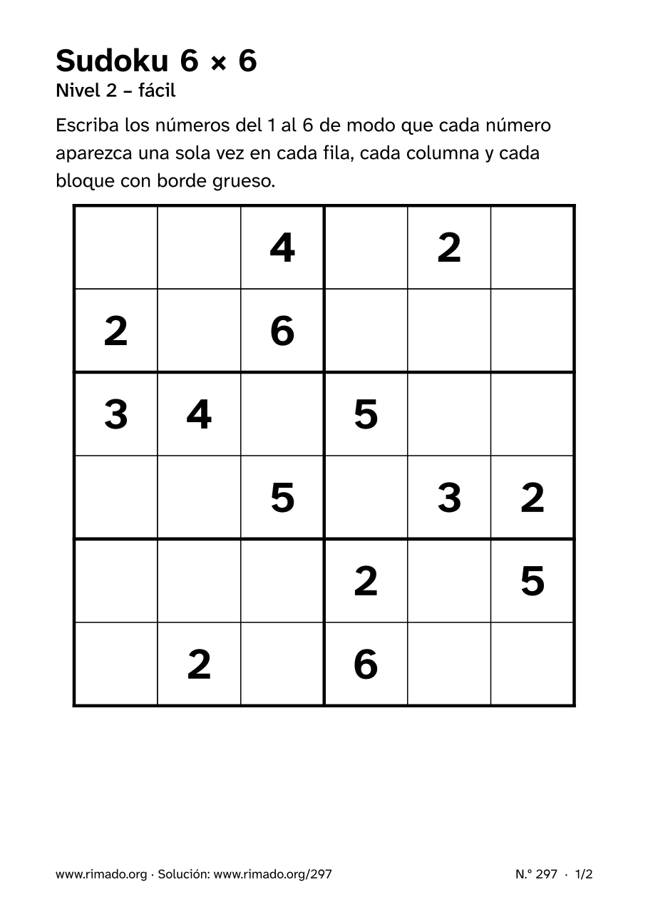 Vista previa de la hoja impresa: Sudoku 6 × 6, n.º 297