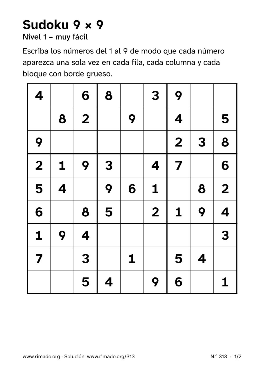Vista previa de la hoja impresa: Sudoku 9 × 9, n.º 313