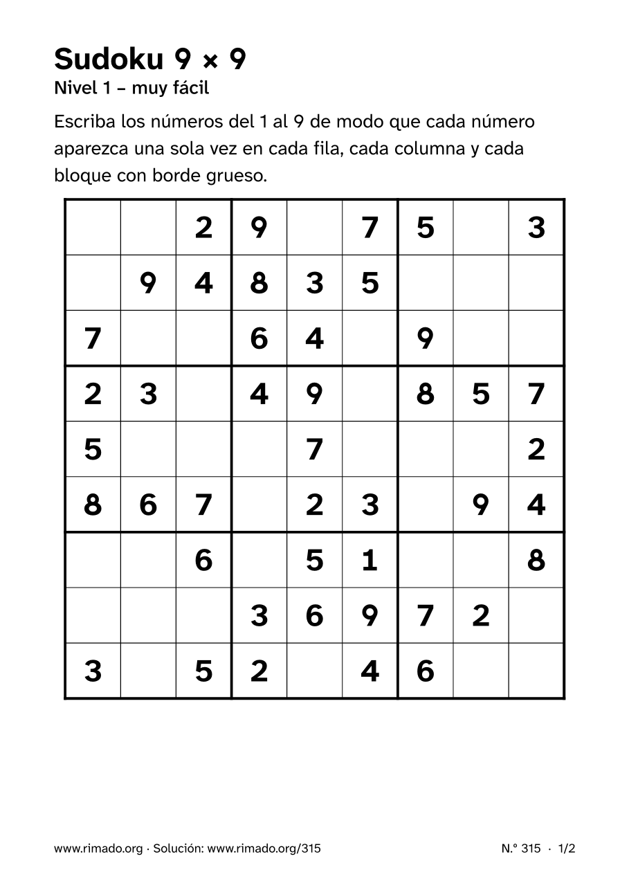 Vista previa de la hoja impresa: Sudoku 9 × 9, n.º 315