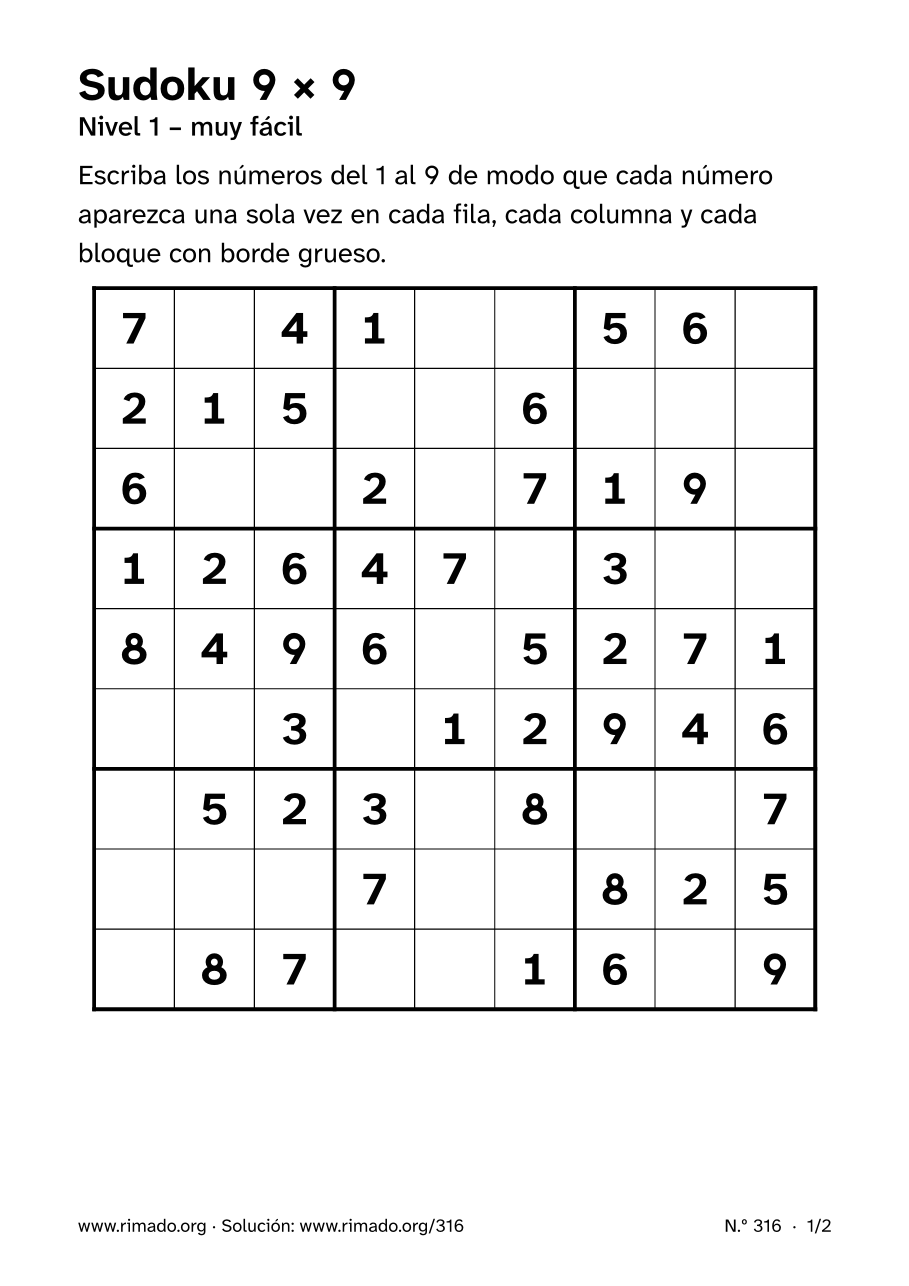 Vista previa de la hoja impresa: Sudoku 9 × 9, n.º 316