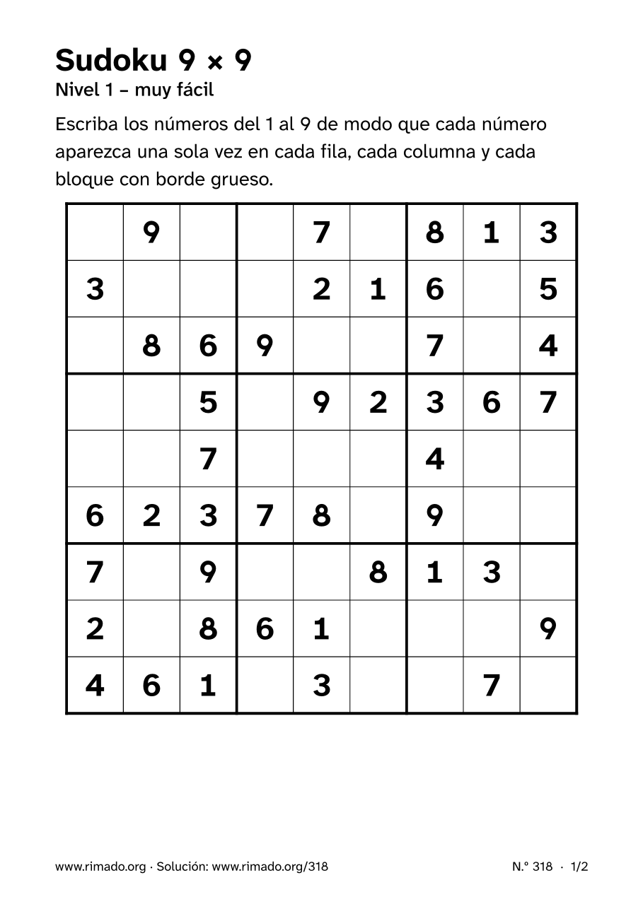 Vista previa de la hoja impresa: Sudoku 9 × 9, n.º 318