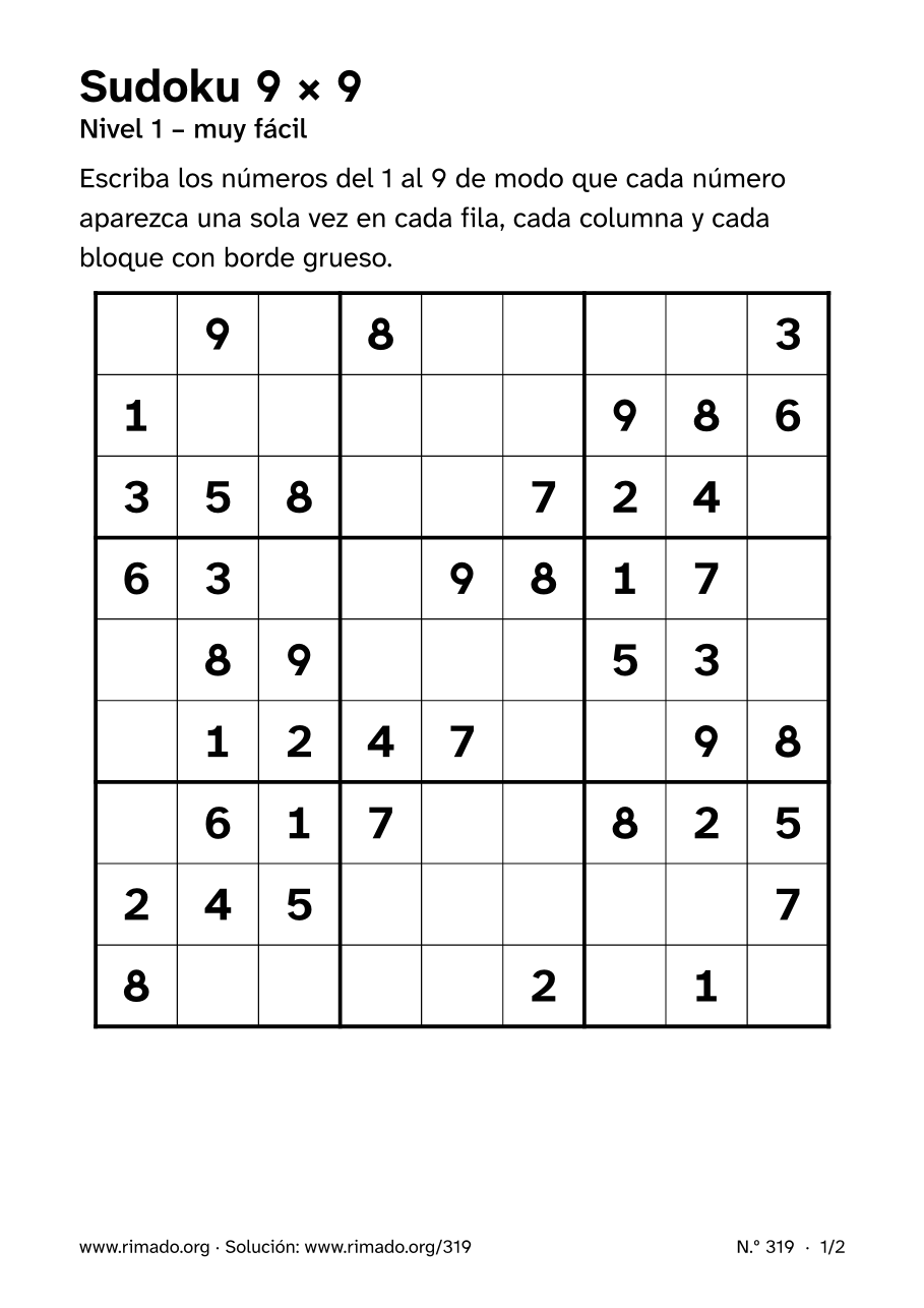 Vista previa de la hoja impresa: Sudoku 9 × 9, n.º 319