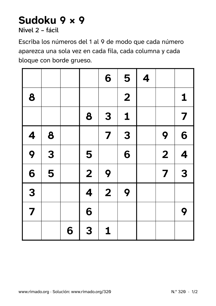 Vista previa de la hoja impresa: Sudoku 9 × 9, n.º 320
