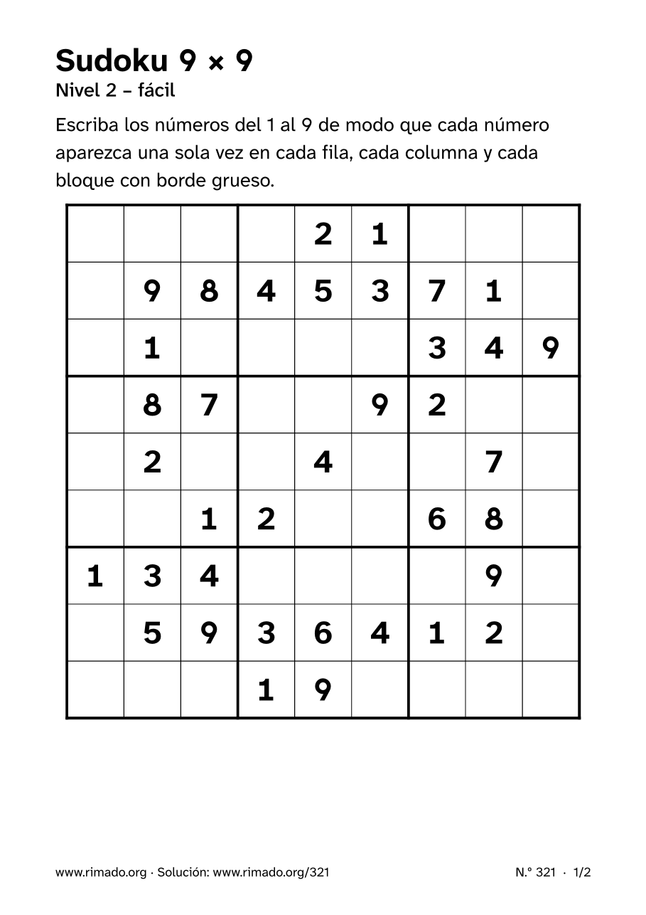 Vista previa de la hoja impresa: Sudoku 9 × 9, n.º 321