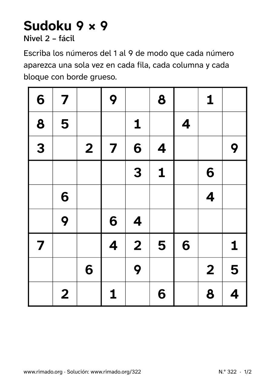 Vista previa de la hoja impresa: Sudoku 9 × 9, n.º 322