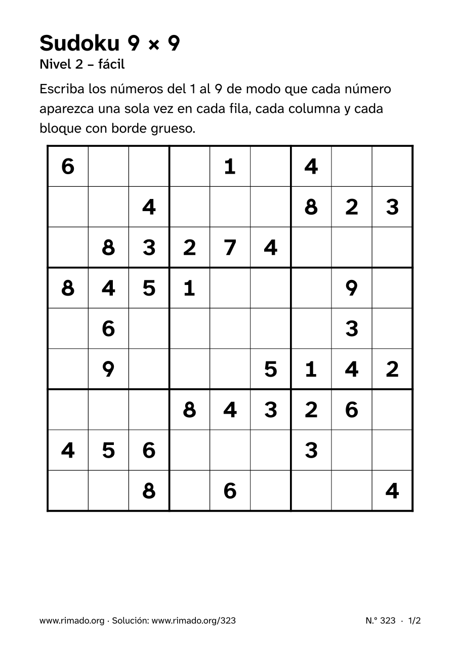 Vista previa de la hoja impresa: Sudoku 9 × 9, n.º 323