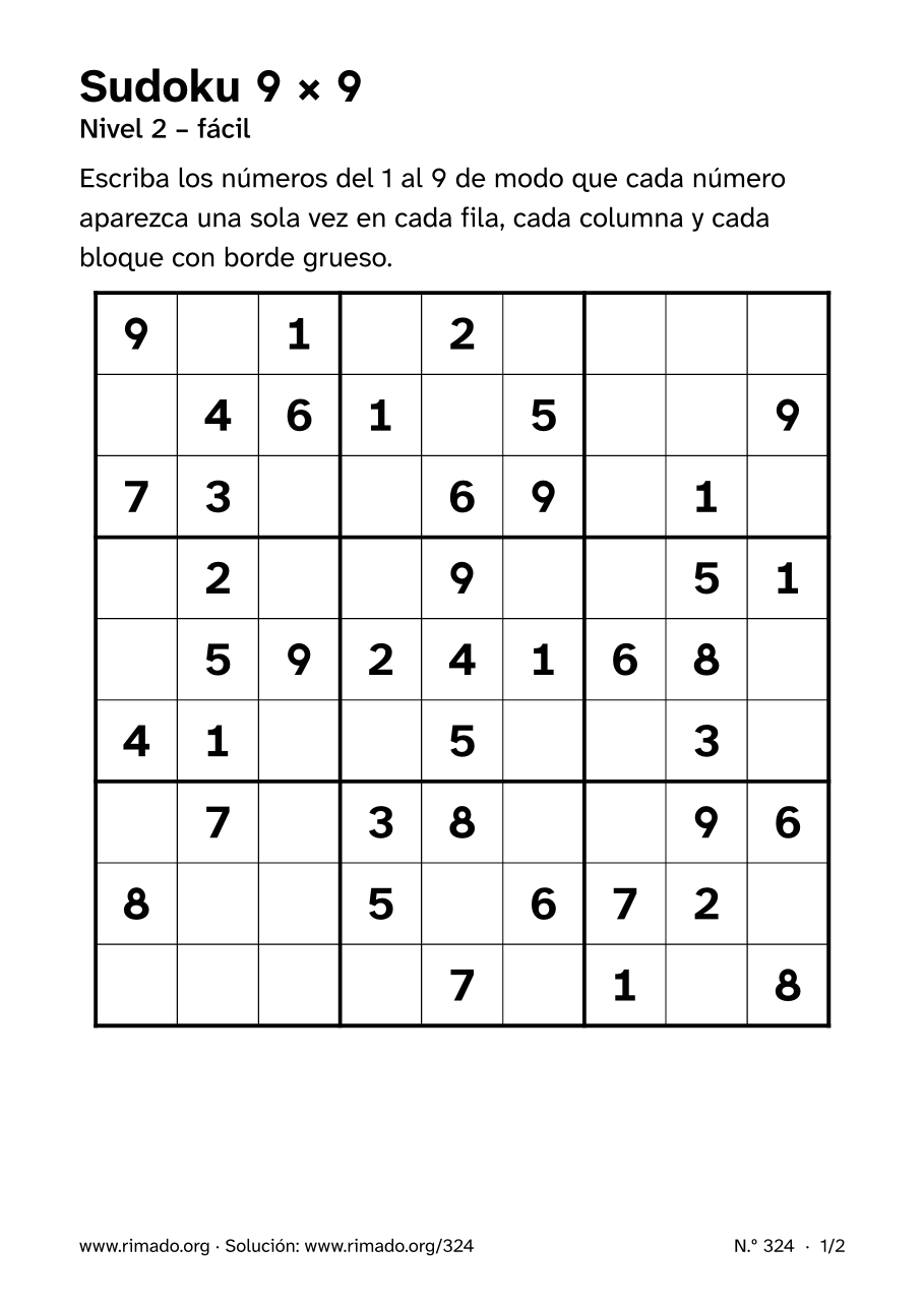 Vista previa de la hoja impresa: Sudoku 9 × 9, n.º 324