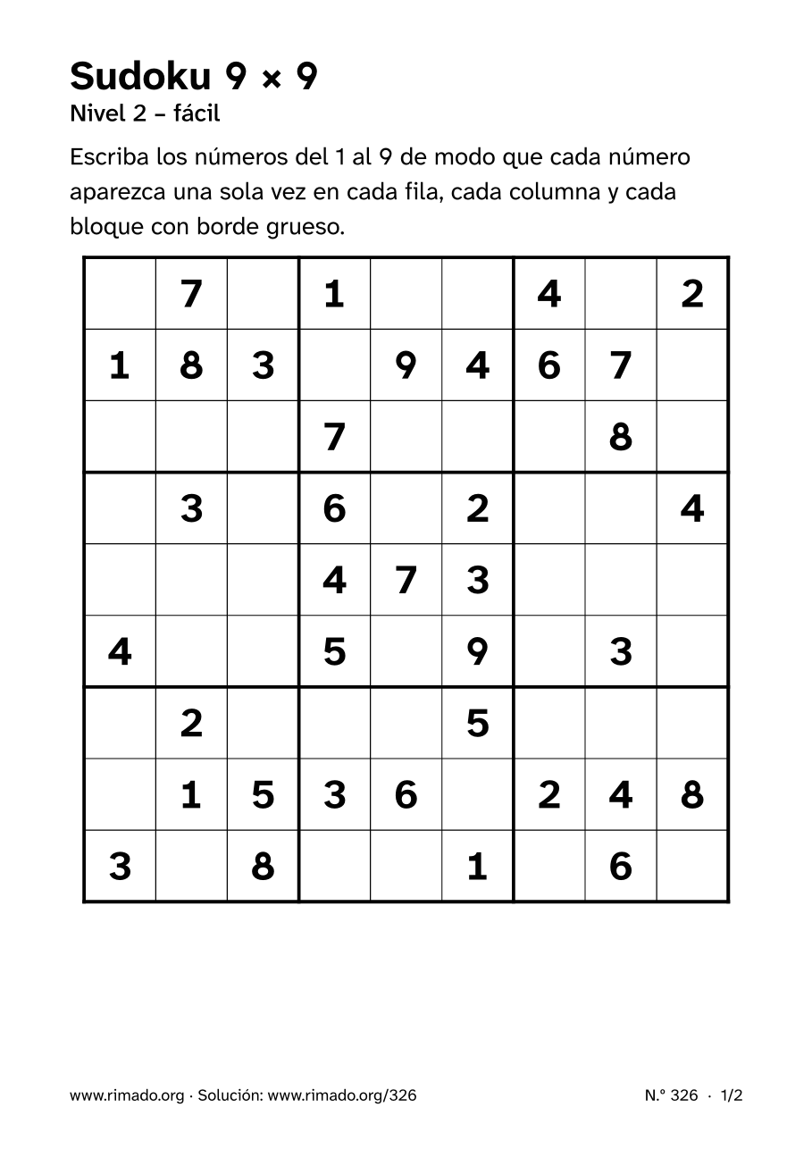 Vista previa de la hoja impresa: Sudoku 9 × 9, n.º 326