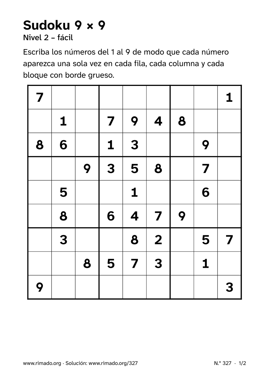 Vista previa de la hoja impresa: Sudoku 9 × 9, n.º 327