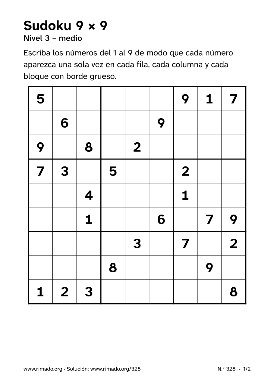 Vista previa de la hoja impresa: Sudoku 9 × 9, n.º 328