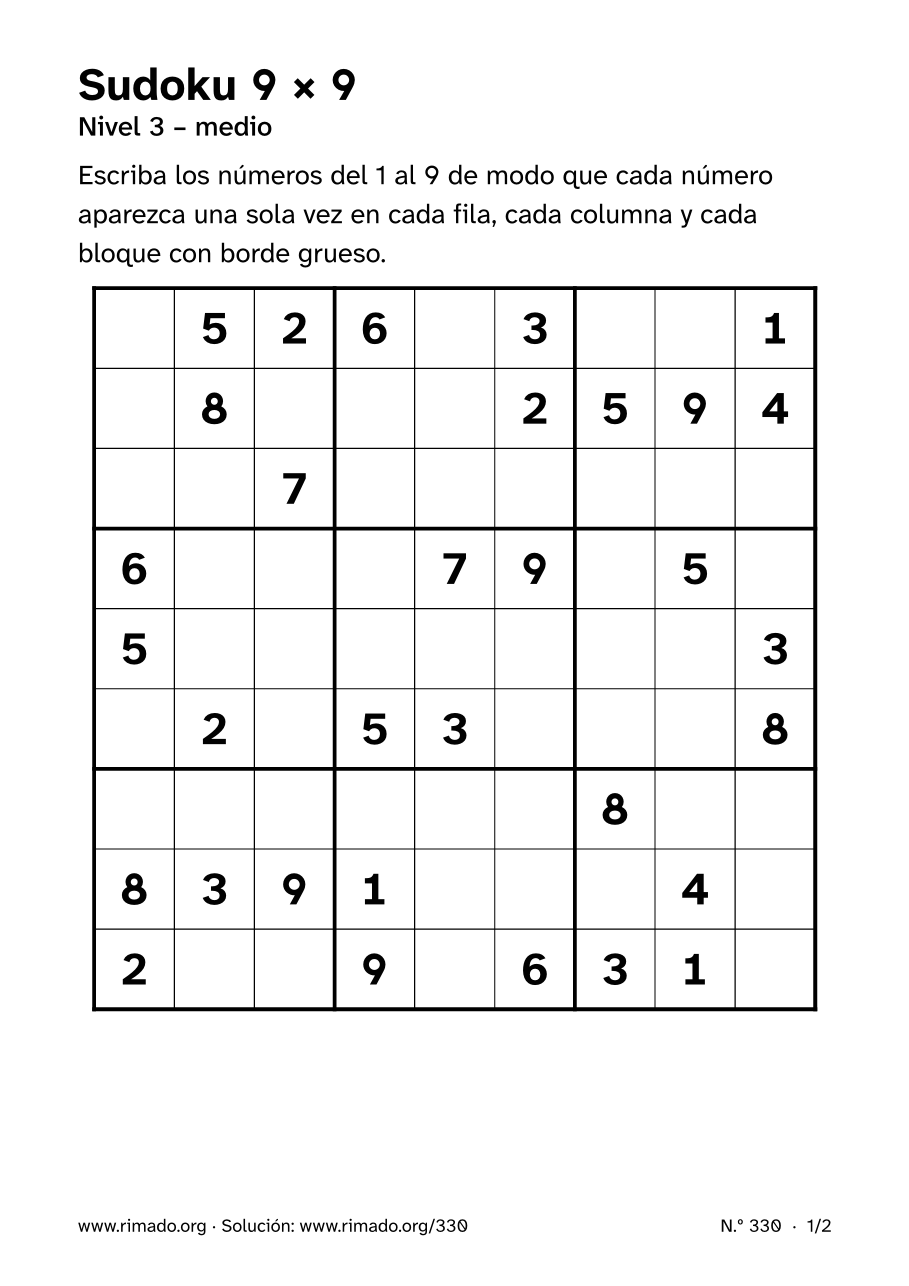 Vista previa de la hoja impresa: Sudoku 9 × 9, n.º 330