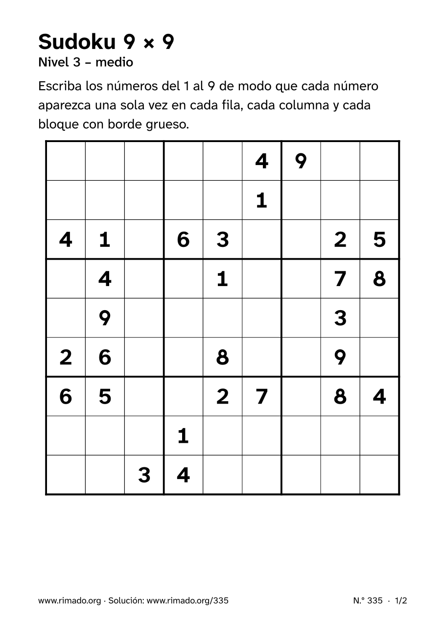Vista previa de la hoja impresa: Sudoku 9 × 9, n.º 335