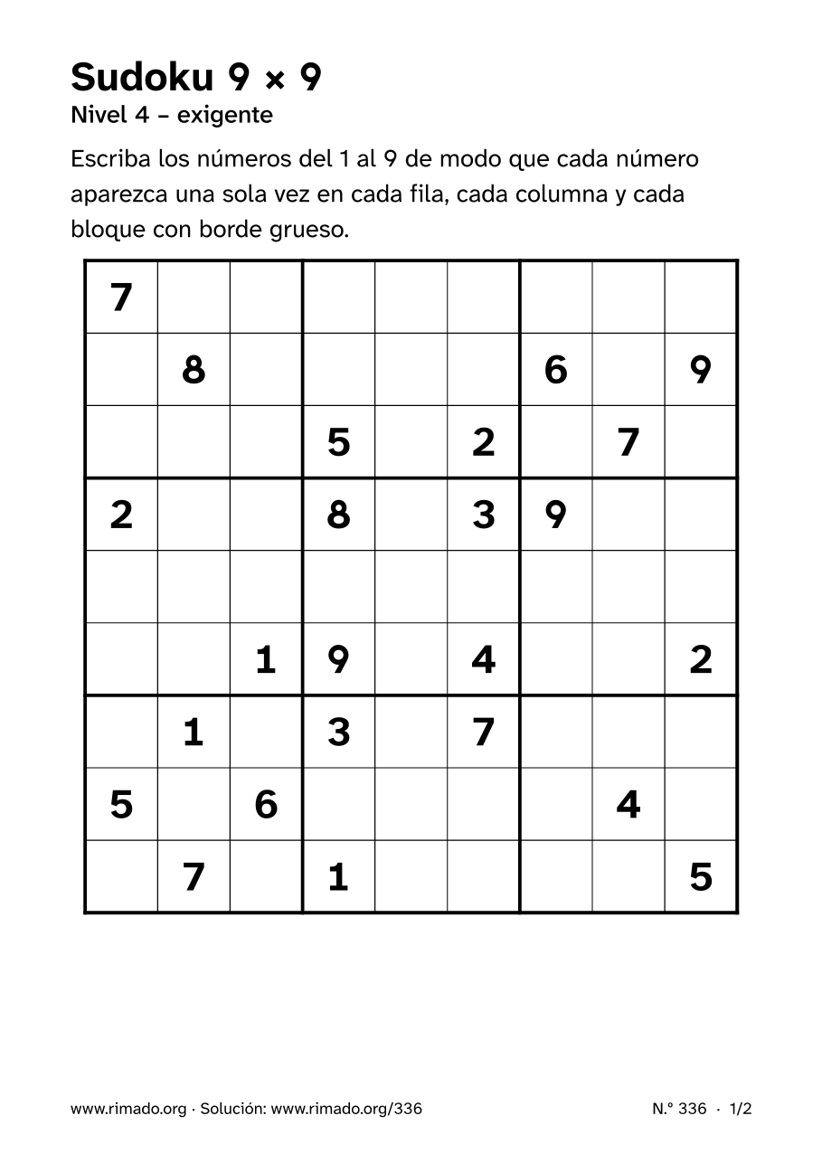 Vista previa de la hoja impresa: Sudoku 9 × 9, n.º 336