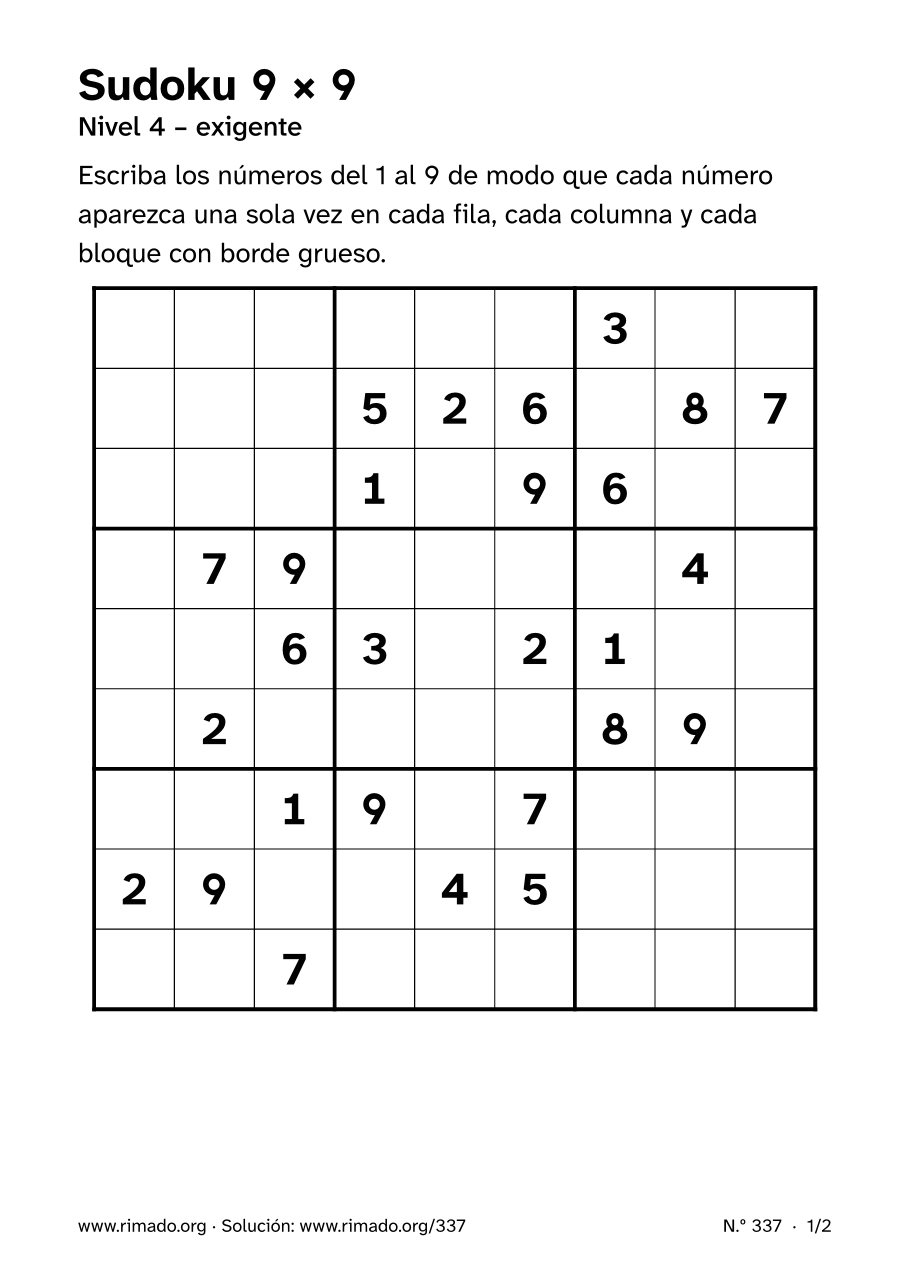 Vista previa de la hoja impresa: Sudoku 9 × 9, n.º 337