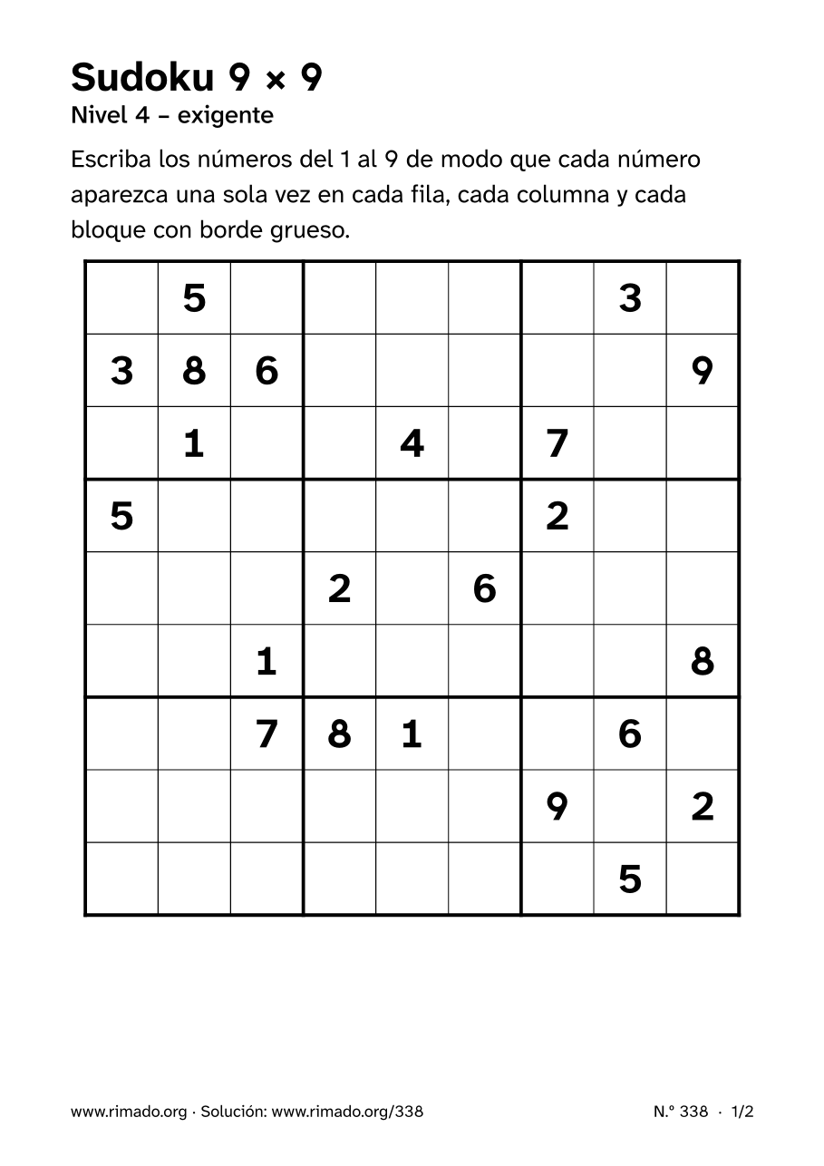 Vista previa de la hoja impresa: Sudoku 9 × 9, n.º 338