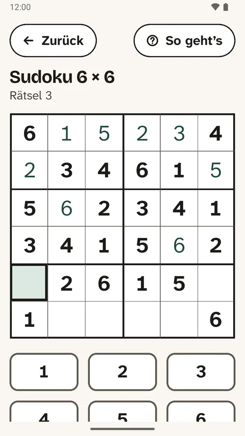 Ein Sudoku mit großen Ziffern auf einem Handy, darunter große Zahlenknöpfe.