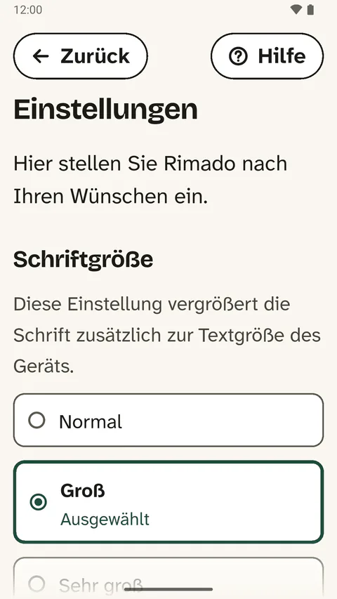 Die Einstellungen auf einem Handy: Bei der Schriftgröße ist „Groß“ ausgewählt.