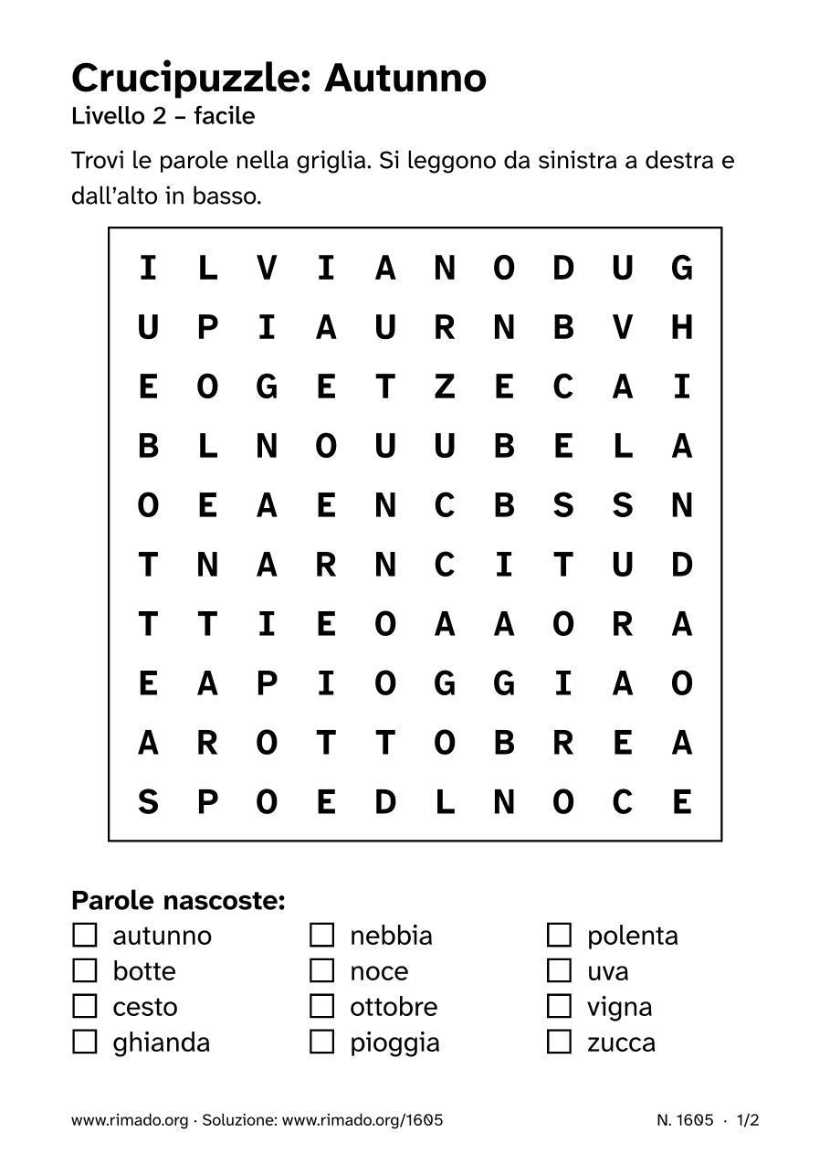 Anteprima del foglio stampato: Crucipuzzle «Autunno», n. 1605