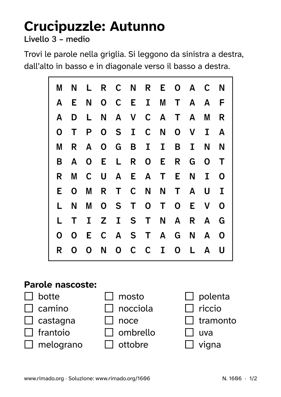Anteprima del foglio stampato: Crucipuzzle «Autunno», n. 1606
