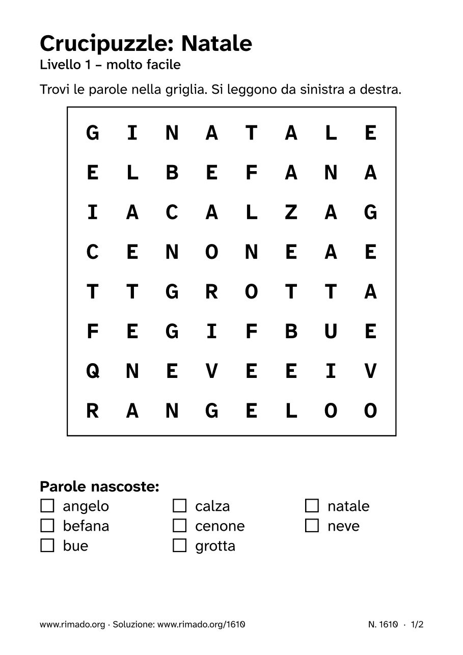 Anteprima del foglio stampato: Crucipuzzle «Natale», n. 1610