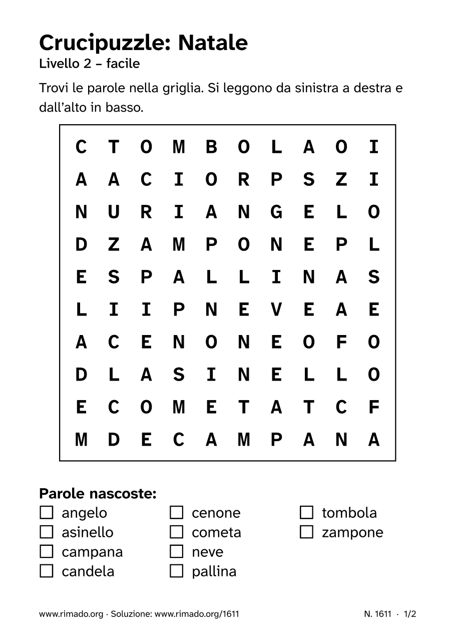 Anteprima del foglio stampato: Crucipuzzle «Natale», n. 1611