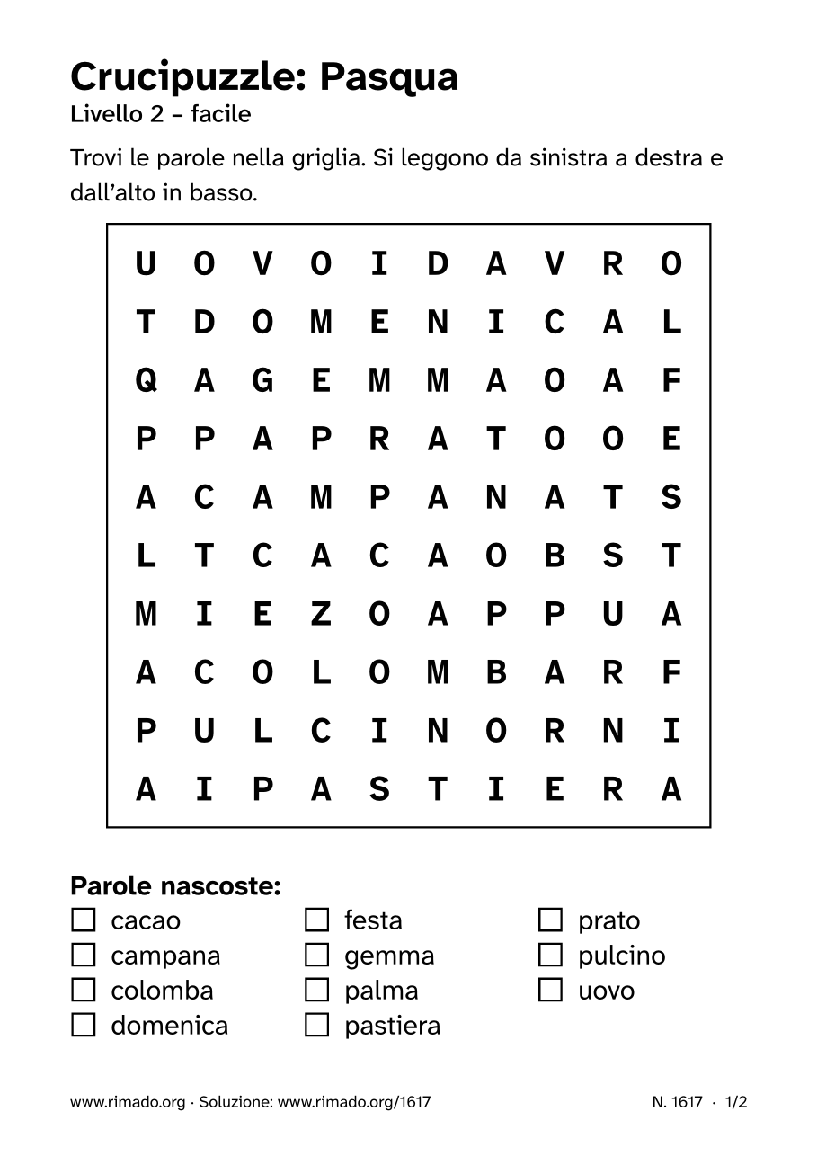 Anteprima del foglio stampato: Crucipuzzle «Pasqua», n. 1617