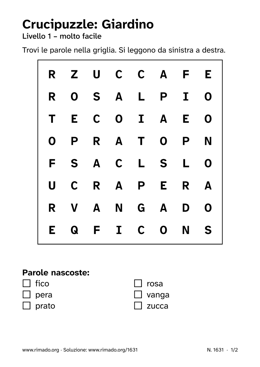 Anteprima del foglio stampato: Crucipuzzle «Giardino», n. 1631