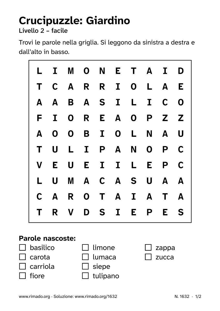 Anteprima del foglio stampato: Crucipuzzle «Giardino», n. 1632