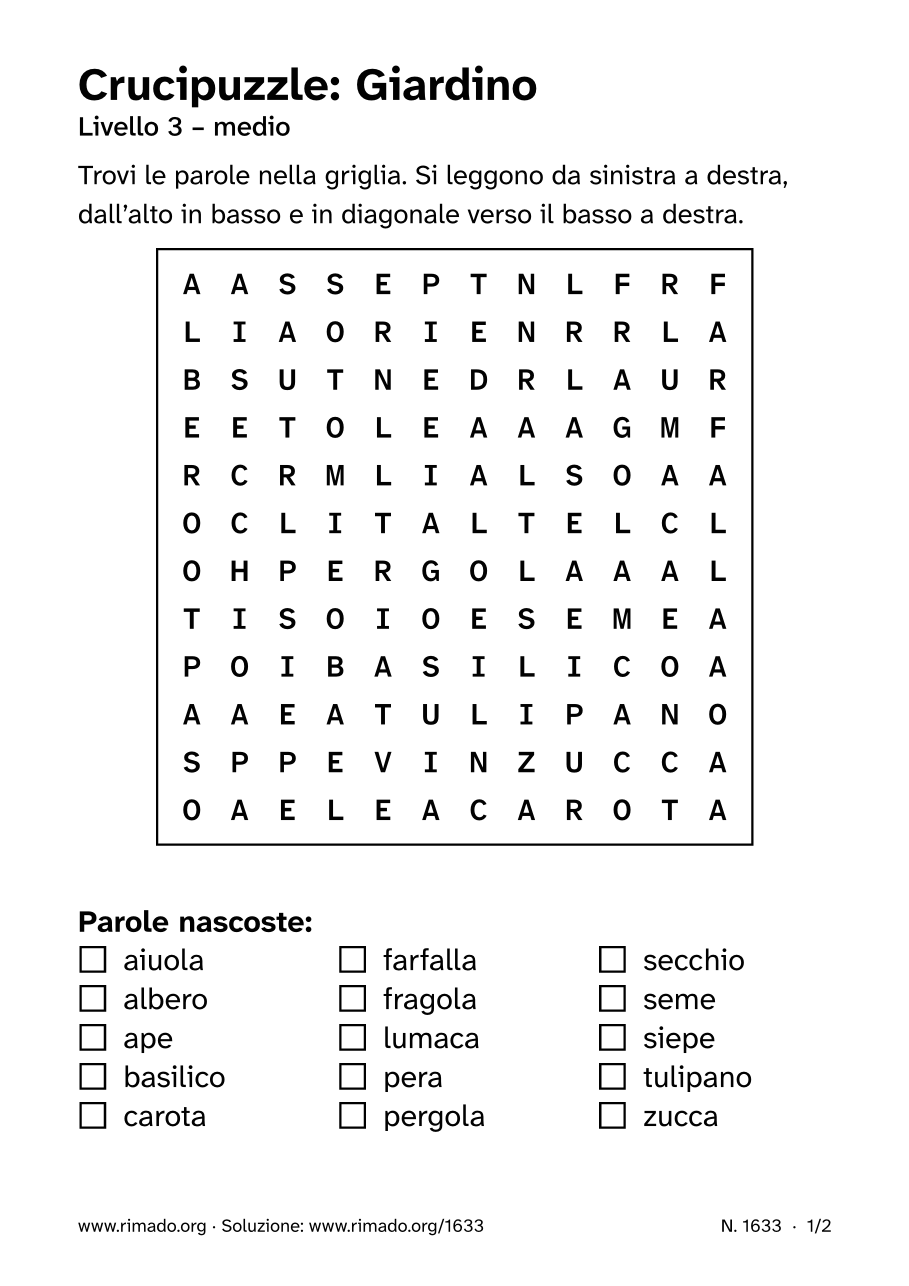 Anteprima del foglio stampato: Crucipuzzle «Giardino», n. 1633