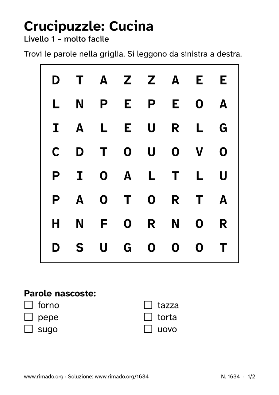 Anteprima del foglio stampato: Crucipuzzle «Cucina», n. 1634