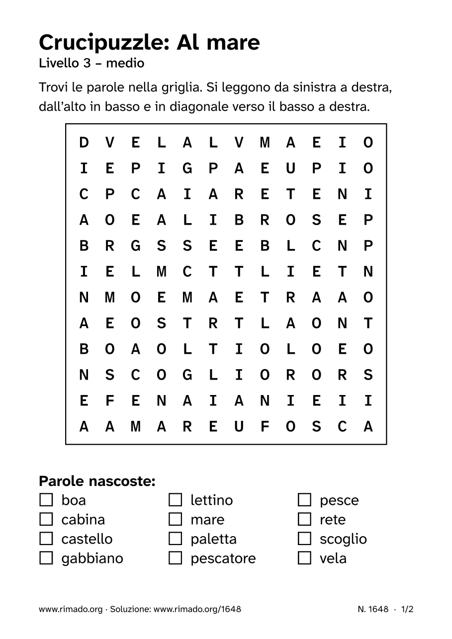 Anteprima del foglio stampato: Crucipuzzle «Al mare», n. 1648